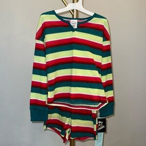 🎈2pc Art Class Striped Thermal Pajama Set Long Sleeve Shorts,Waffle Material,NWT
